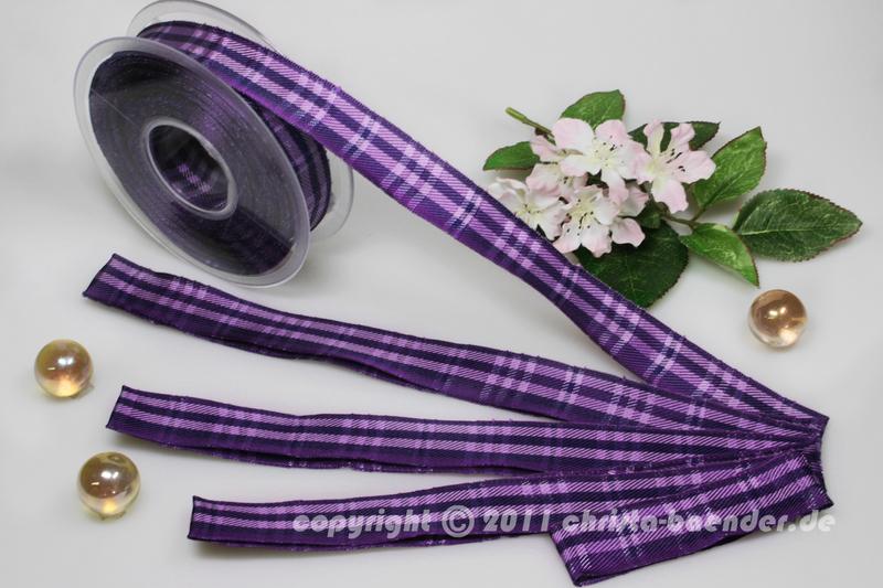 Karoband Schottenkaro Lila Dunkelvolett mit Draht 25 mm