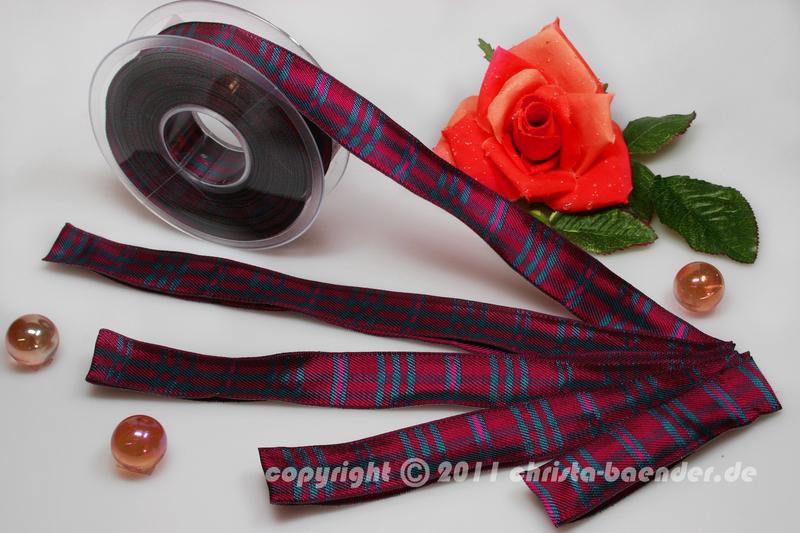 Karoband Schottenkaro Pink Türkis mit Draht 25mm