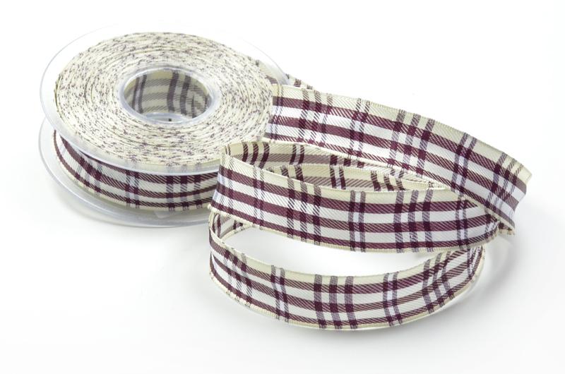 Karoband Schottenkaro Aubergine mit Draht 25mm