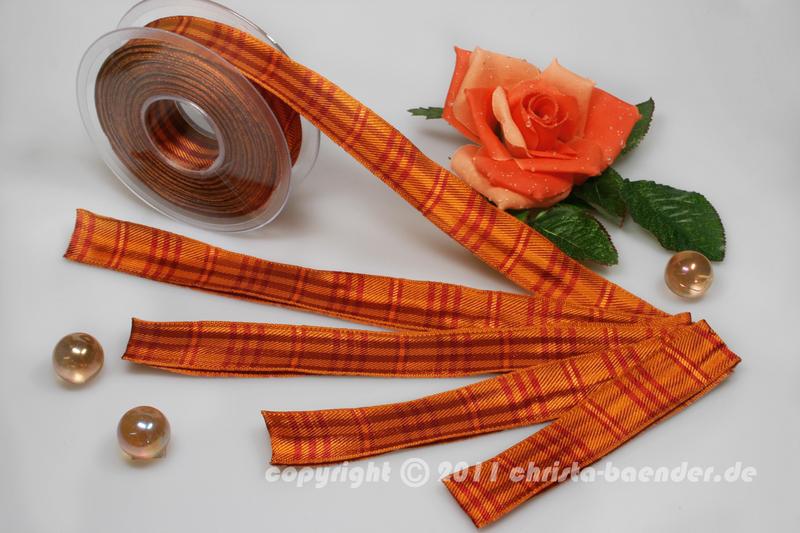 Karoband Schottenkaro Orange Rot mit Draht 25mm