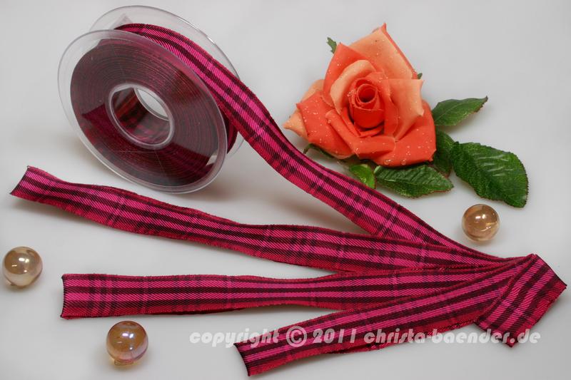 Karoband Schottenkaro Pink Bischof mit Draht 25mm