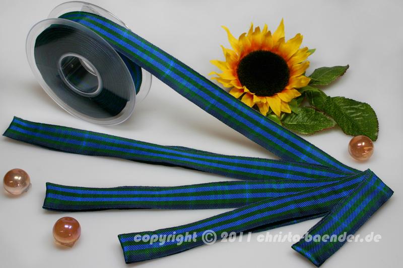 Karoband Schottenkaro Marineblau Grün mit Draht 25mm