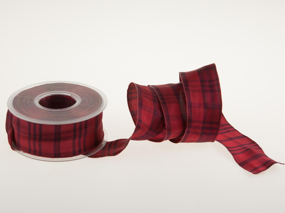 Karoband Schottenkaro Rot mit Draht 40mm