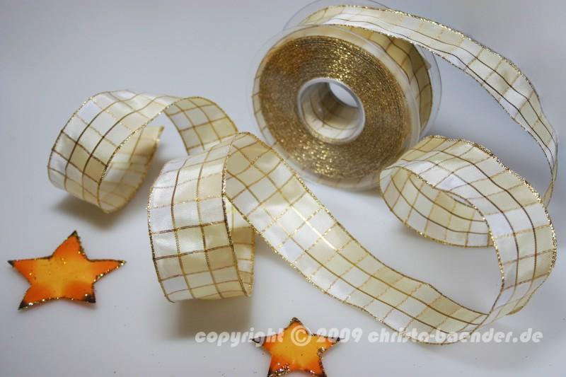 Weihnachtsband Zauberwürfel Creme mit Draht 40mm
