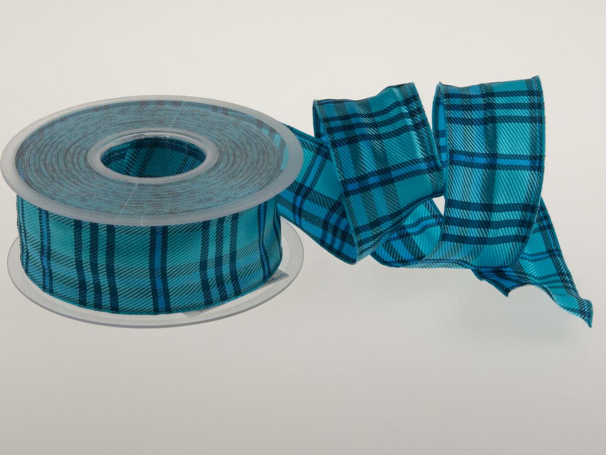 Karoband Schottenkaro Türkis mit Draht 40mm