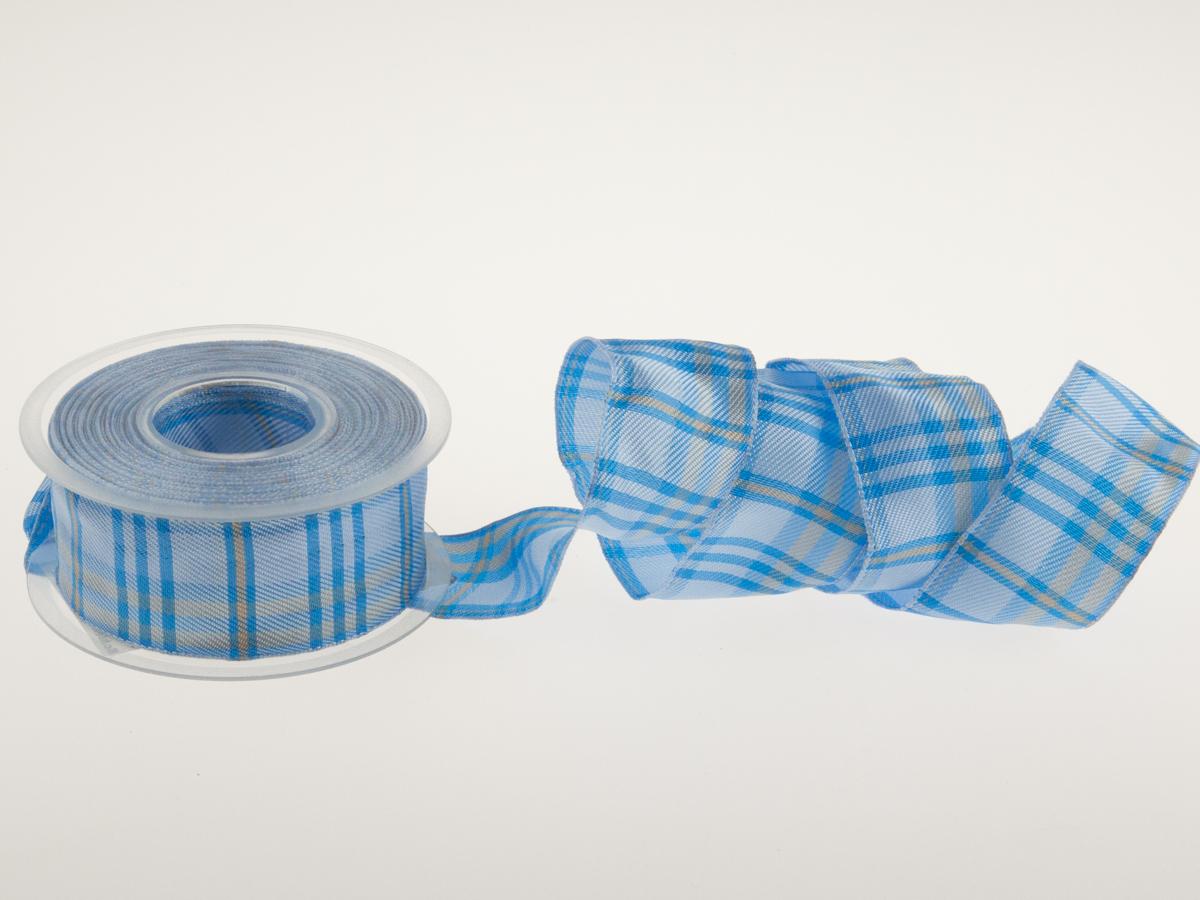 Karoband Schottenkaro Hellblau mit Draht 40mm