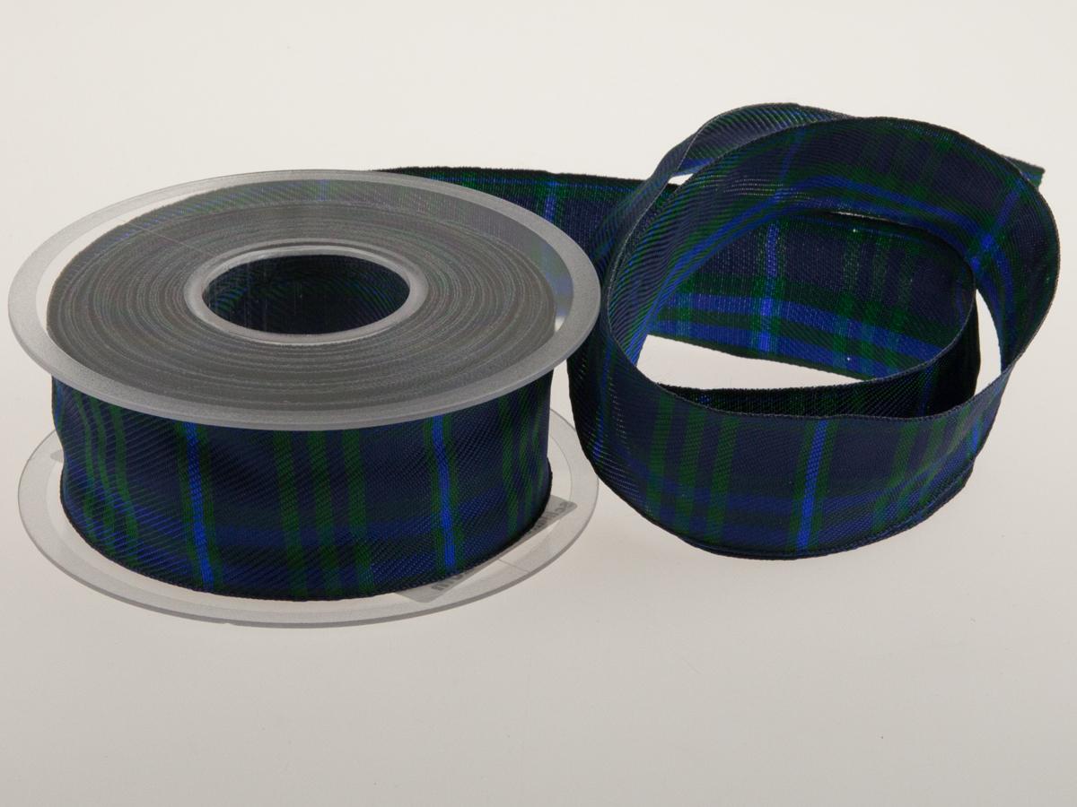 Karoband Schottenkaro Blau mit Draht 40mm