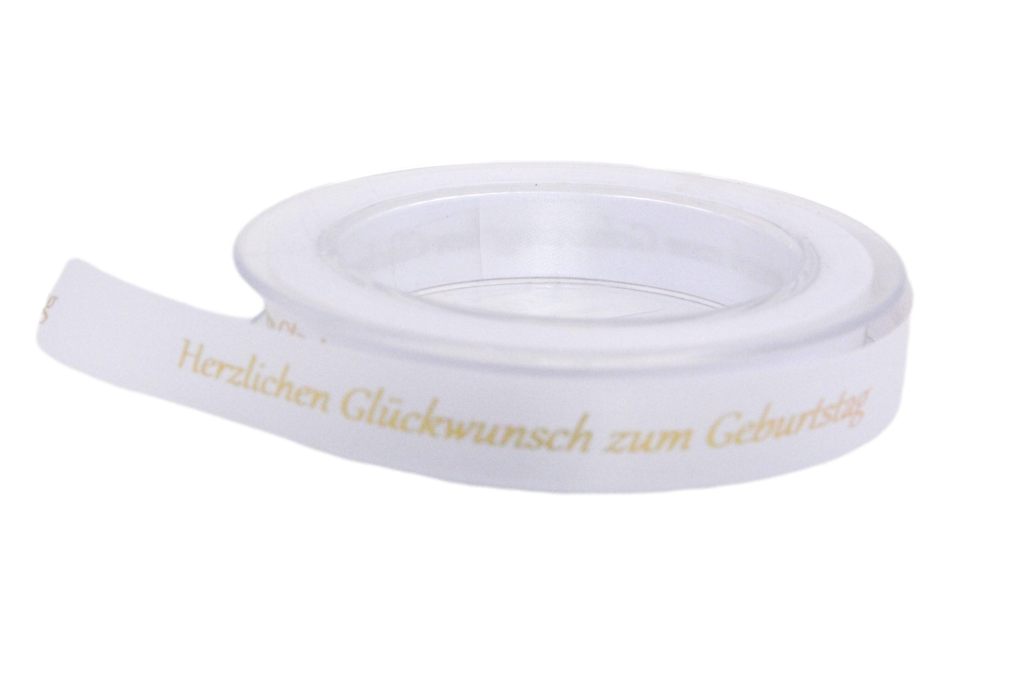 Spruchband "Herzlichen Glückwunsch.." weiß 15mm ohne Draht
