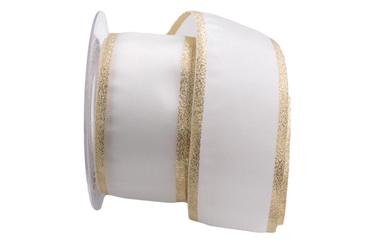 Uniband mit breiter Goldkante ca. 50mm weiß ohne Draht