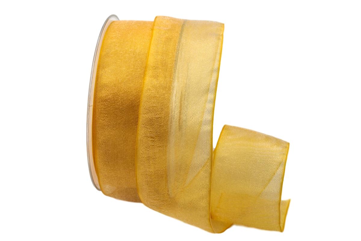 Organzaband Glitterato gelb 40mm ohne Draht