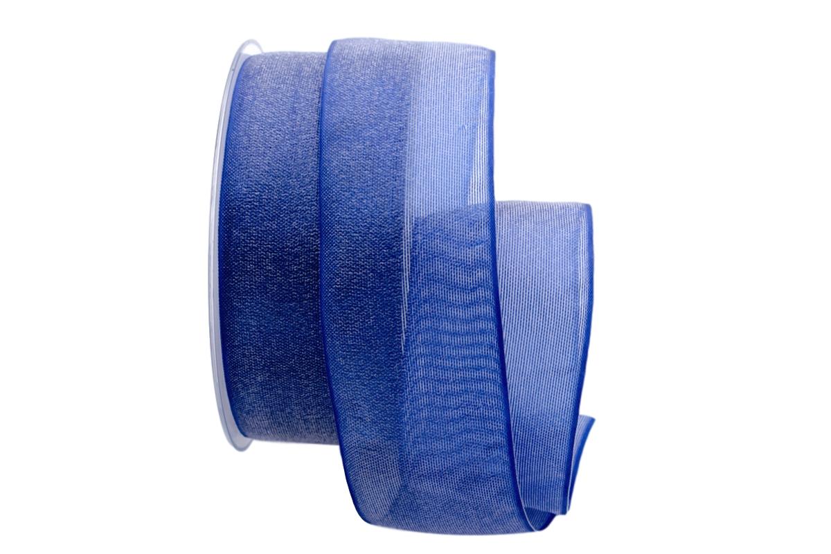 Organzaband Glitterato blau 40mm ohne Draht