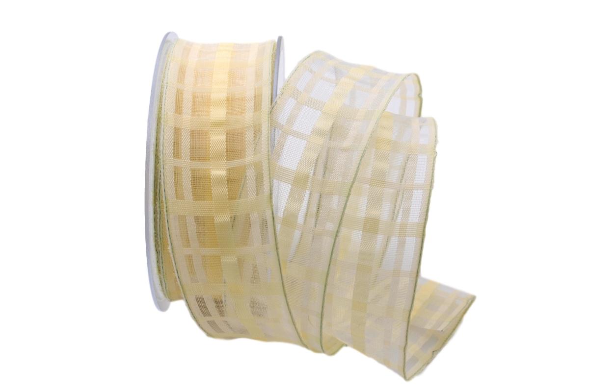 Dekoband Quadro creme 40mm mit Draht