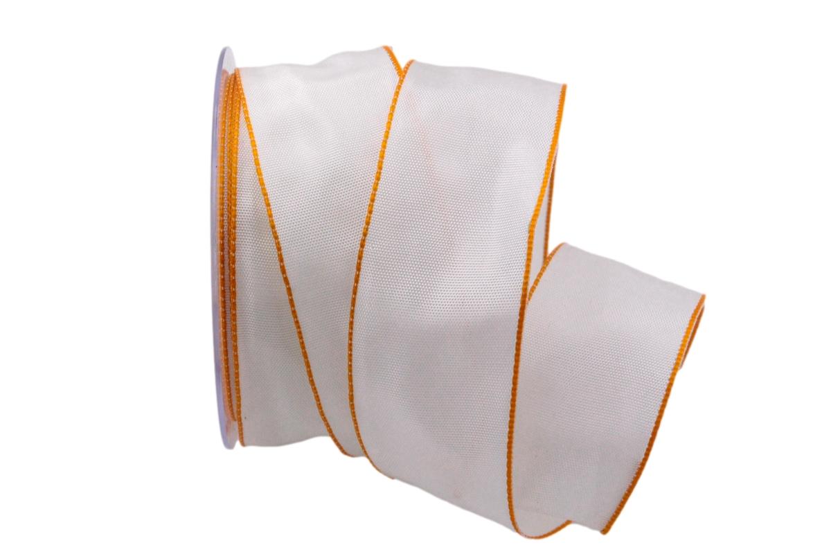 Dekoband Arancia weiß / orange 40mm mit Draht
