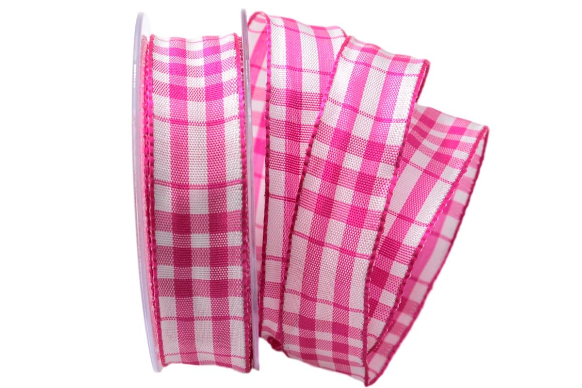 Karoband Popeline pink 25mm mit Draht