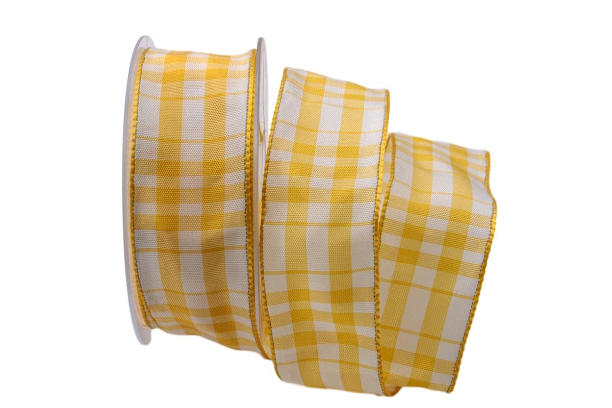 Karoband Popeline gelb 40mm mit Draht