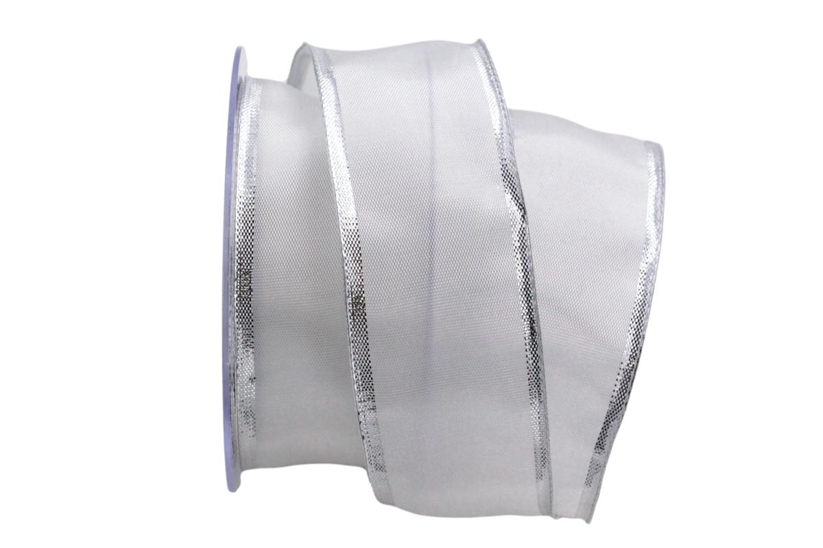 Uniband mit breiter Silberkante ca. 40mm weiß mit Draht