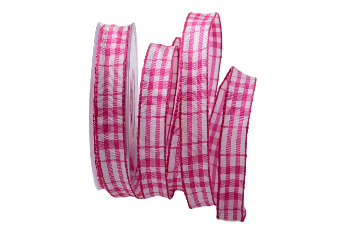 Karoband Popeline pink 15mm mit Draht