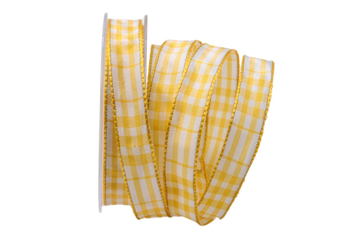 Karoband Popeline gelb 15mm mit Draht