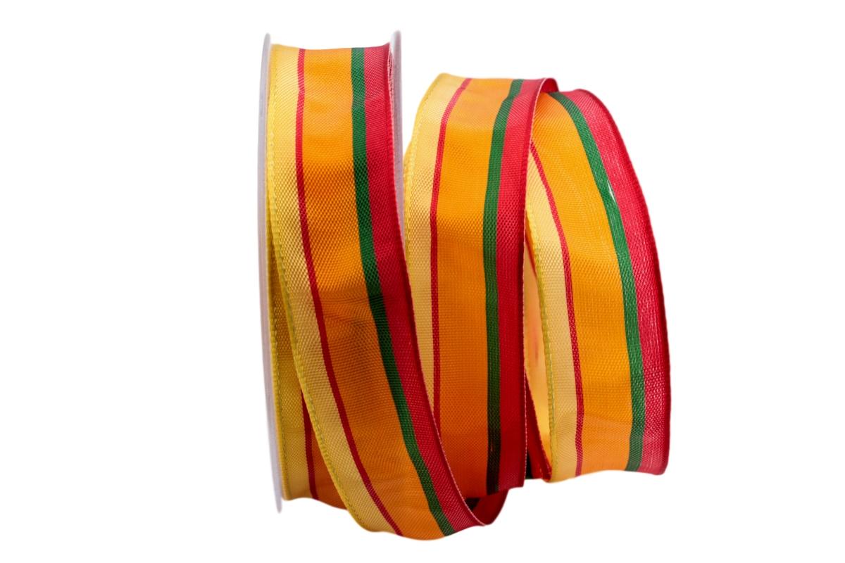 Dekoband Streifen gelb / orange / rot 25mm mit Draht