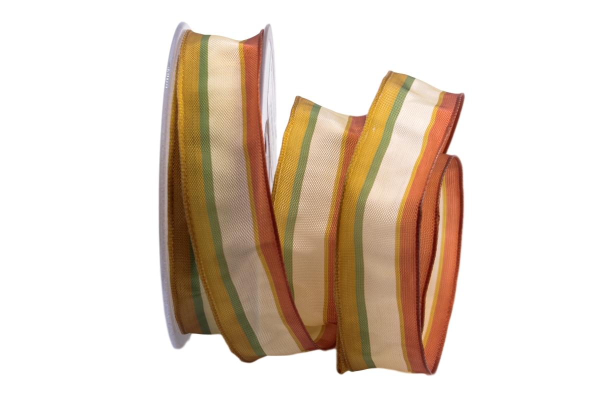 Dekoband Streifen creme / braun 25mm mit Draht