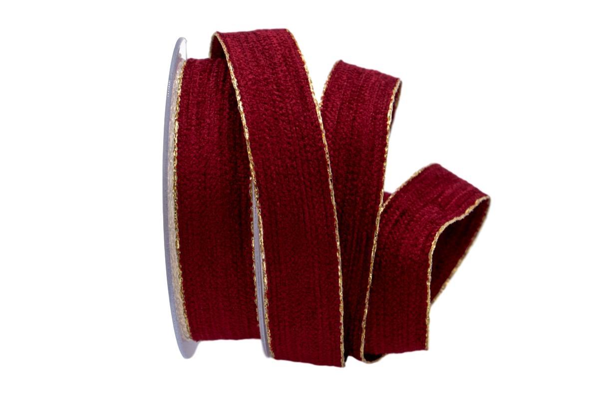 Dekoband Vellutato bordeaux 25mm mit Draht