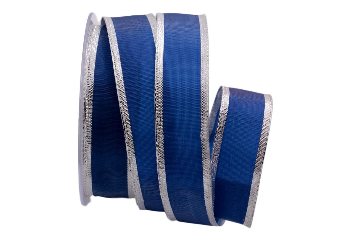 Uniband Silberkante blau 25mm mit Draht
