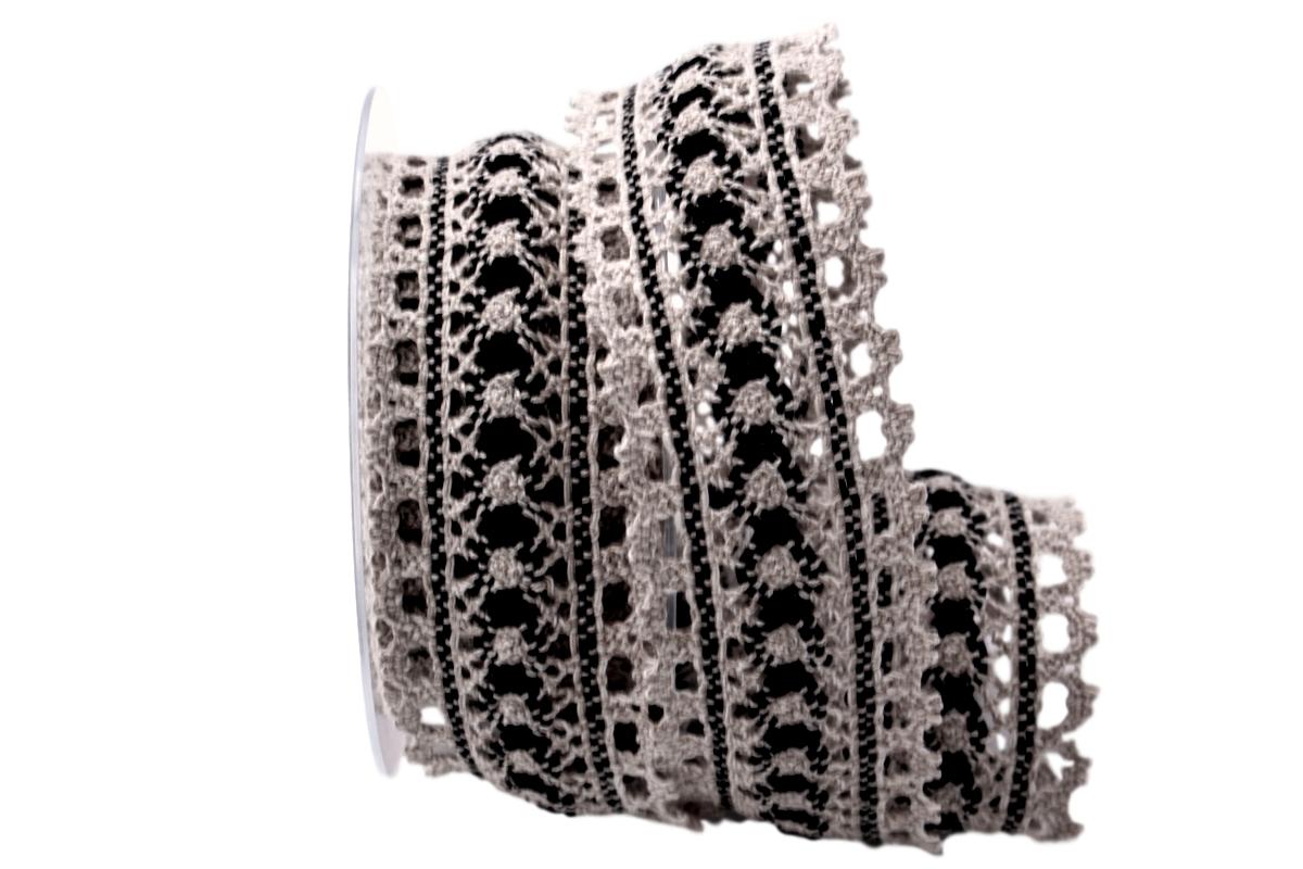 Dekoband Spitze natur / schwarz 40mm ohne Draht