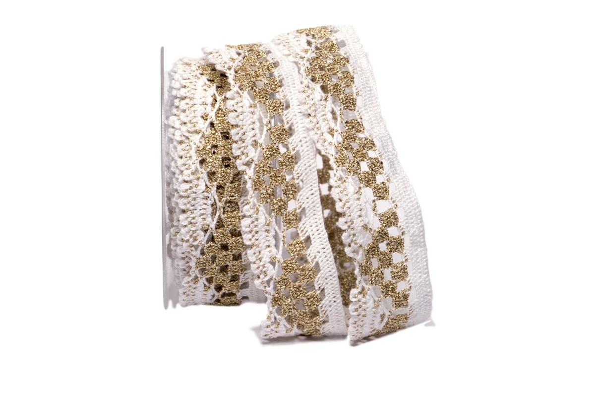 Dekoband Spitze 40mm weiß gold ohne Draht