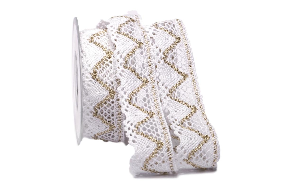 Dekoband Spitze 40mm weiß gold ohne Draht