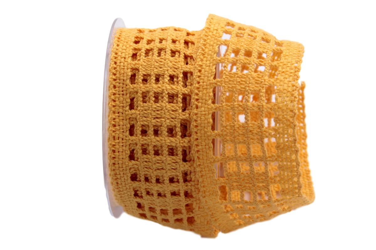 Dekoband Spitze gelb dunkel 50mm ohne Draht