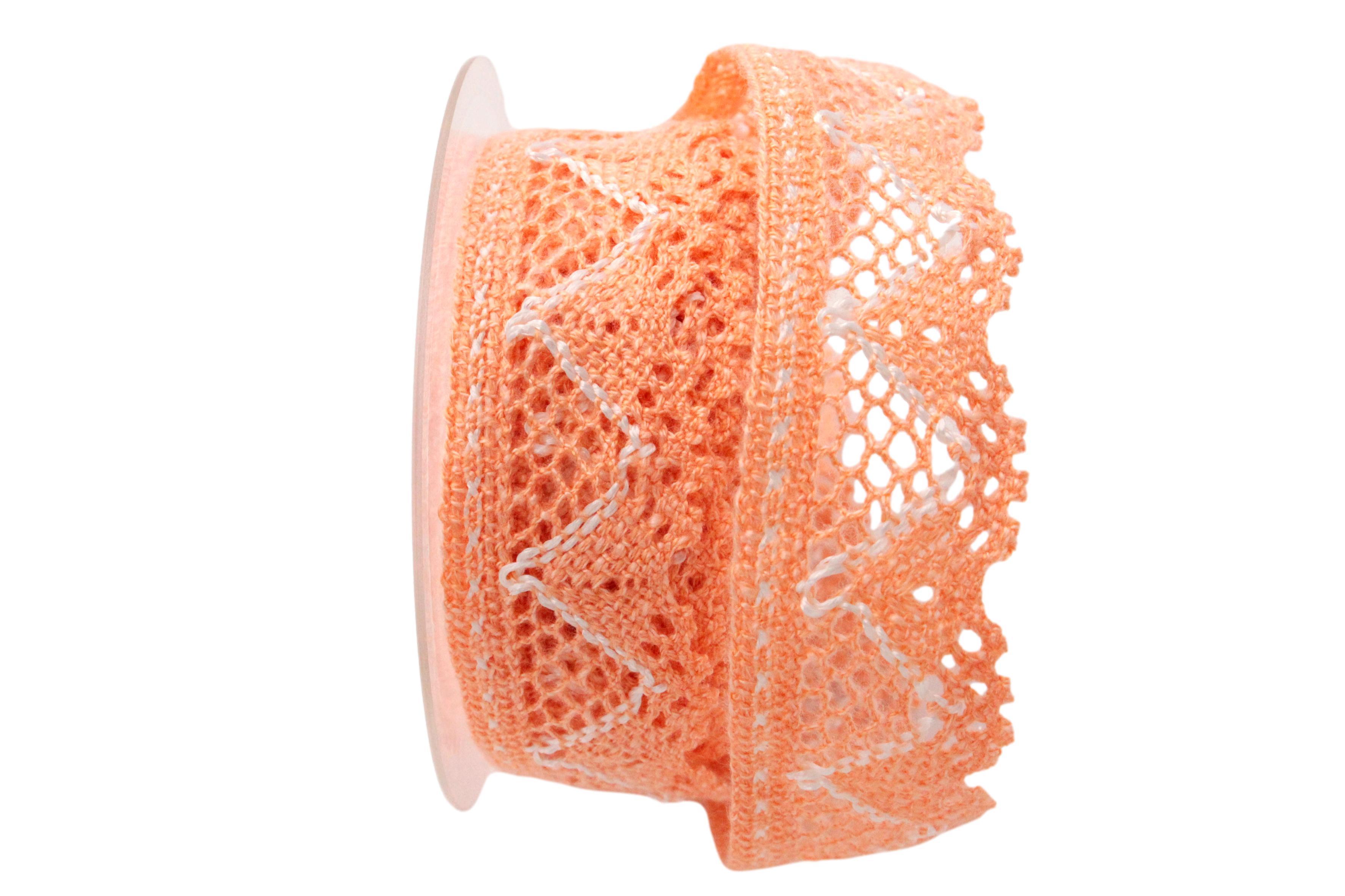 Dekoband Spitze 40 mm lachs / weiß  ohne Draht