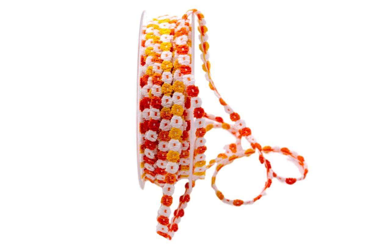 Baumwollband Blümchen orange 5mm ohne Draht