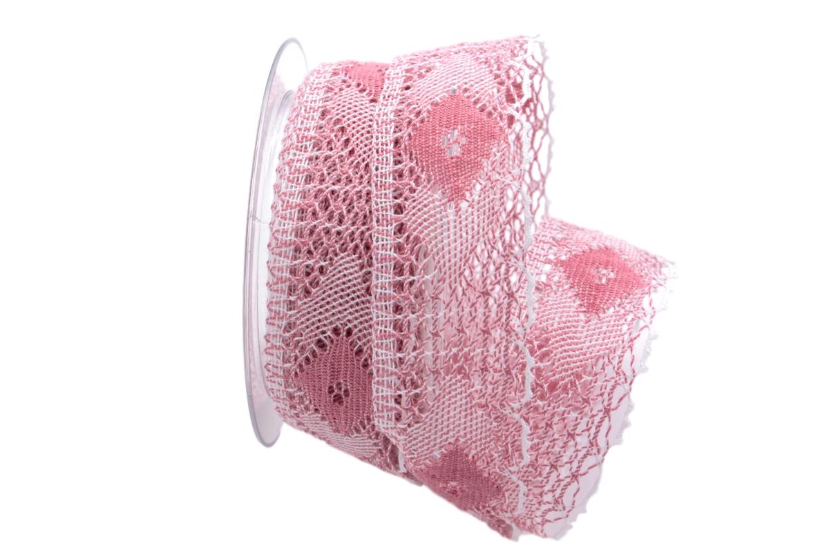 Dekoband Spitze rosa 40mm ohne Draht