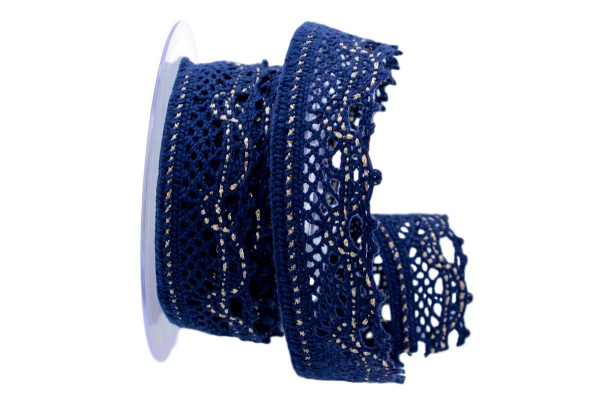 Dekoband Spitze 35mmblau  / gold ohne Draht