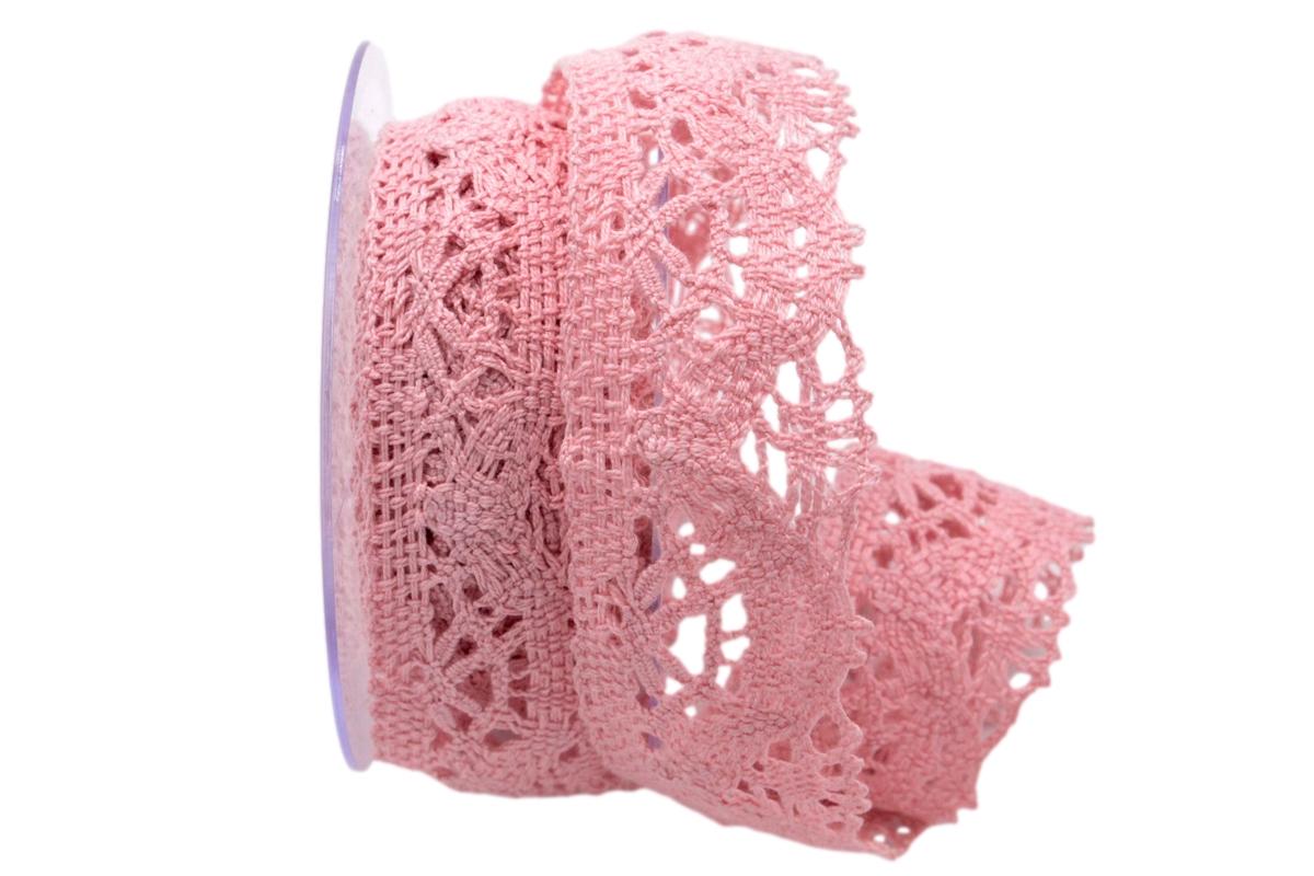 Dekoband Spitze rosa 40mm ohne Draht