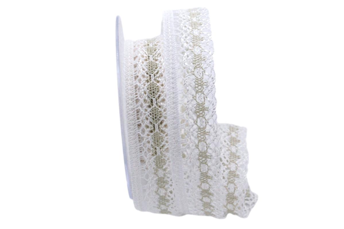 Dekoband Spitze weiß / mintgünn 25mm ohne Draht