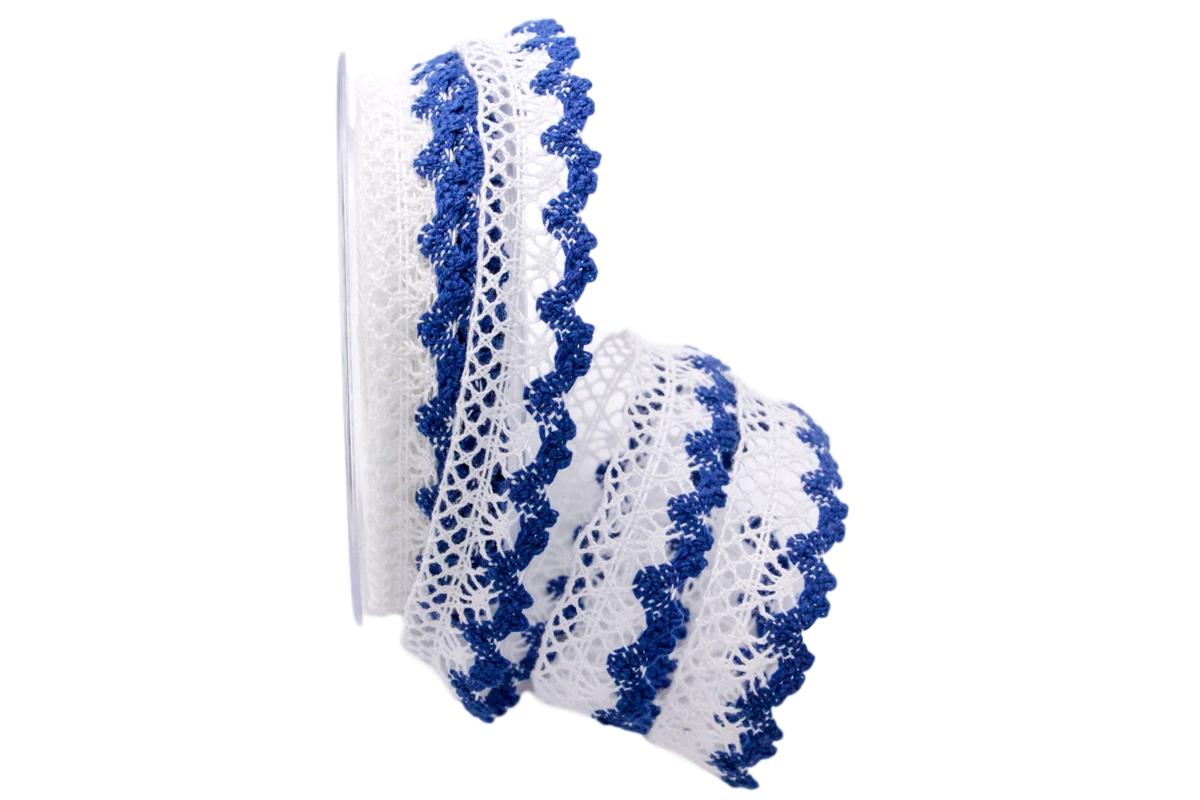 Dekoband Bronzo weiß / blau 25mm mit Draht