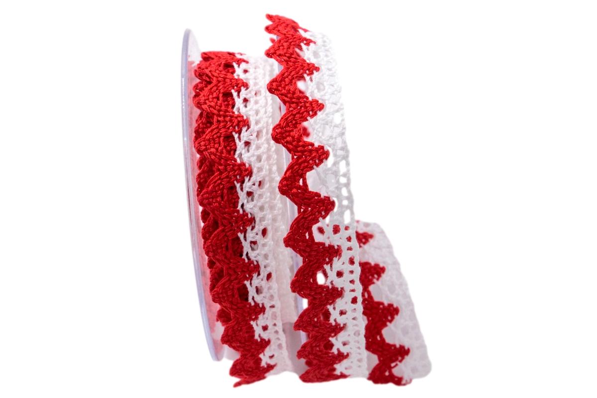 Dekoband Spitze rot / weiß ca. 22mm ohne Draht