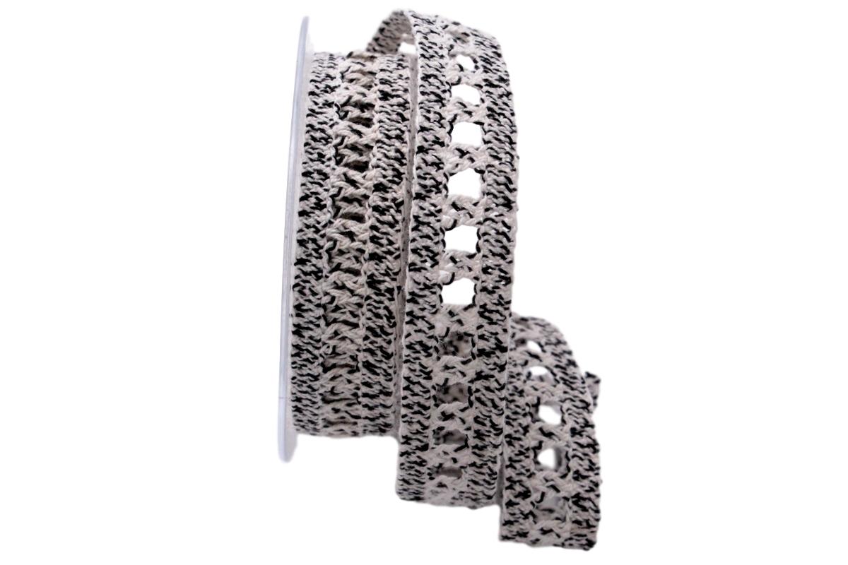 Dekoband Spitze schwarz weiß 25mm ohne Draht