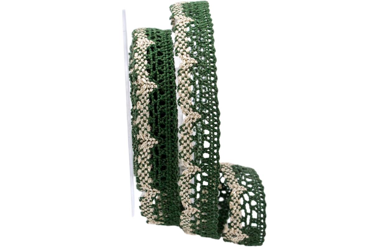 Dekoband Spitze grün / gold 20mm ohne Draht