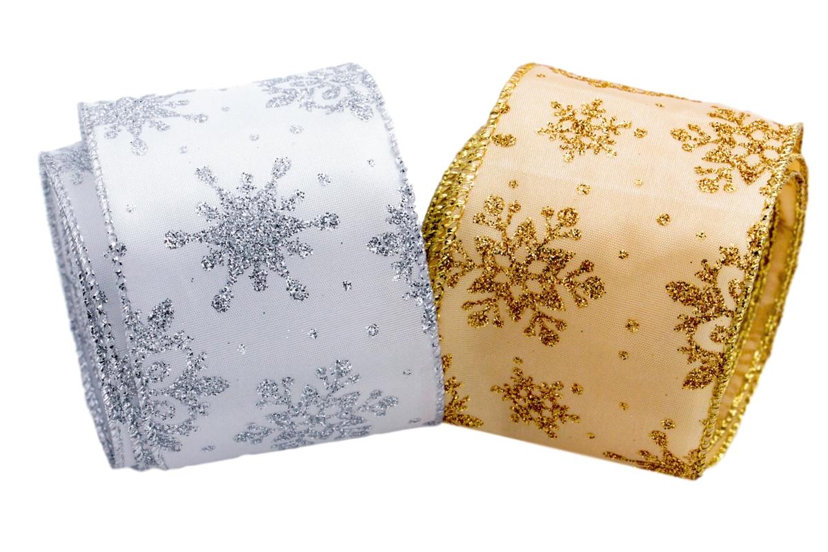 Weihnachtsband Étoiles SET 65mm silber / gold mit Draht