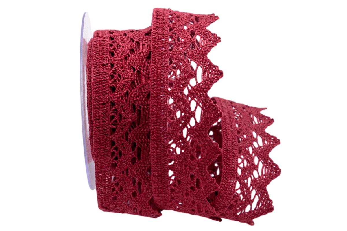 Dekoband Spitze bordeaux 40mm mit Draht