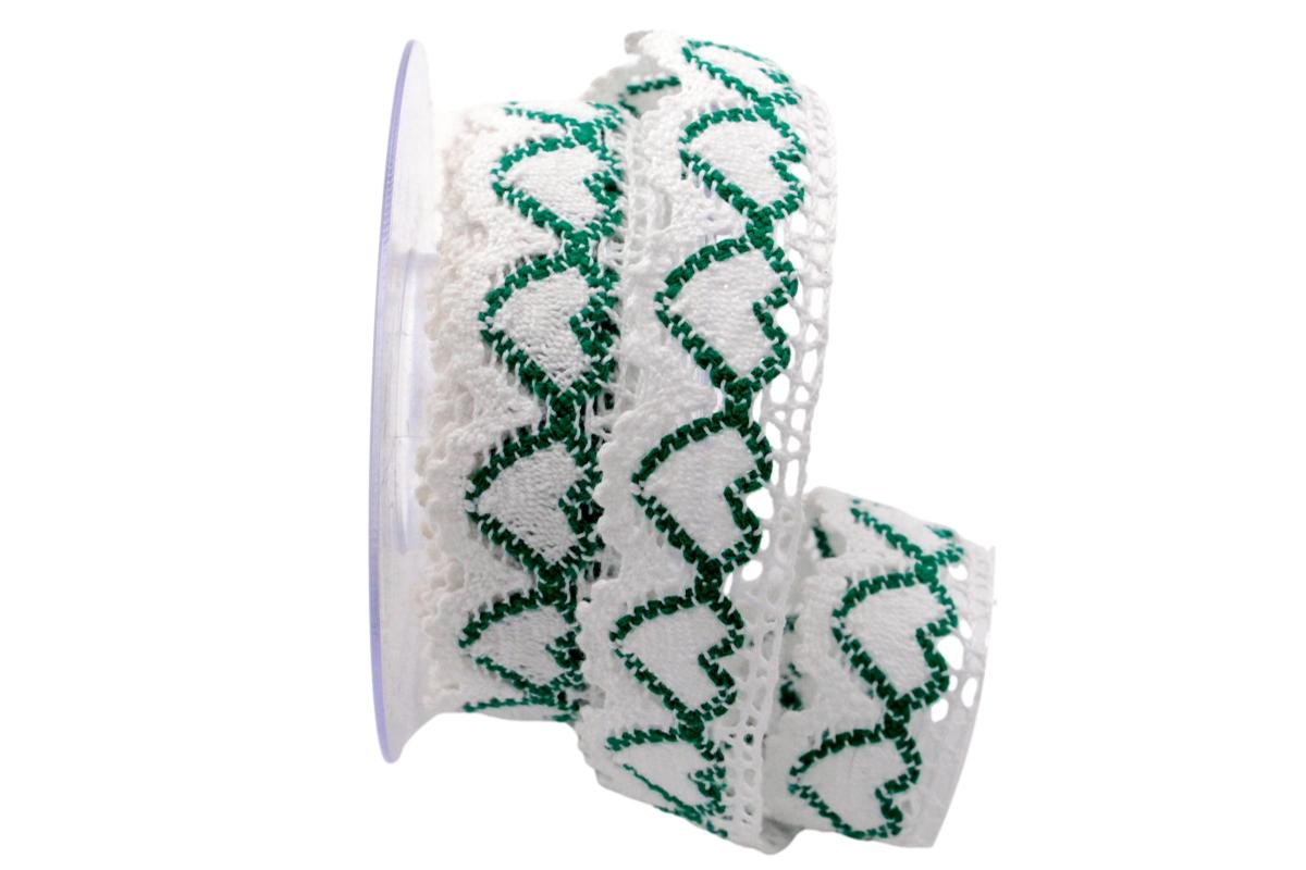 Dekoband Spitze 30mm weiß / grün ohne Draht