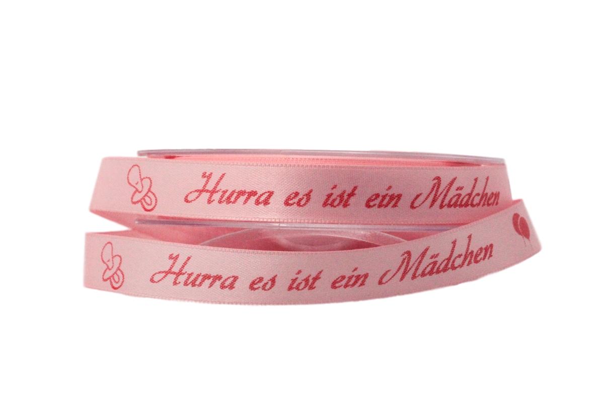 Babyband " Hurra es ist ein Mädchen" rosa 15mm ohne Draht