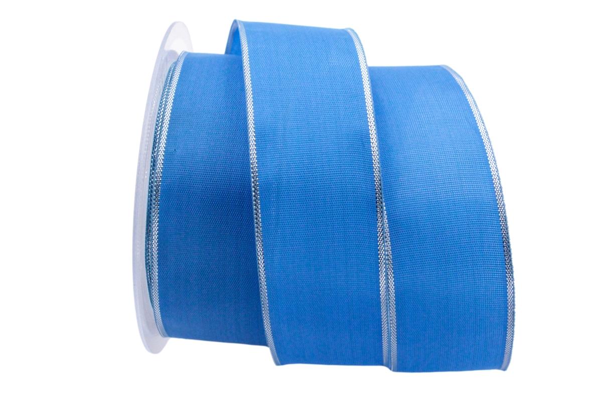 Basicband blau mit Silberkante 40mm mit Draht