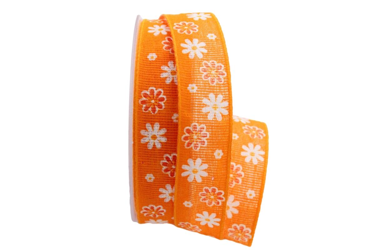 Baumwollband Blumenwiese orange 25mm ohne Draht