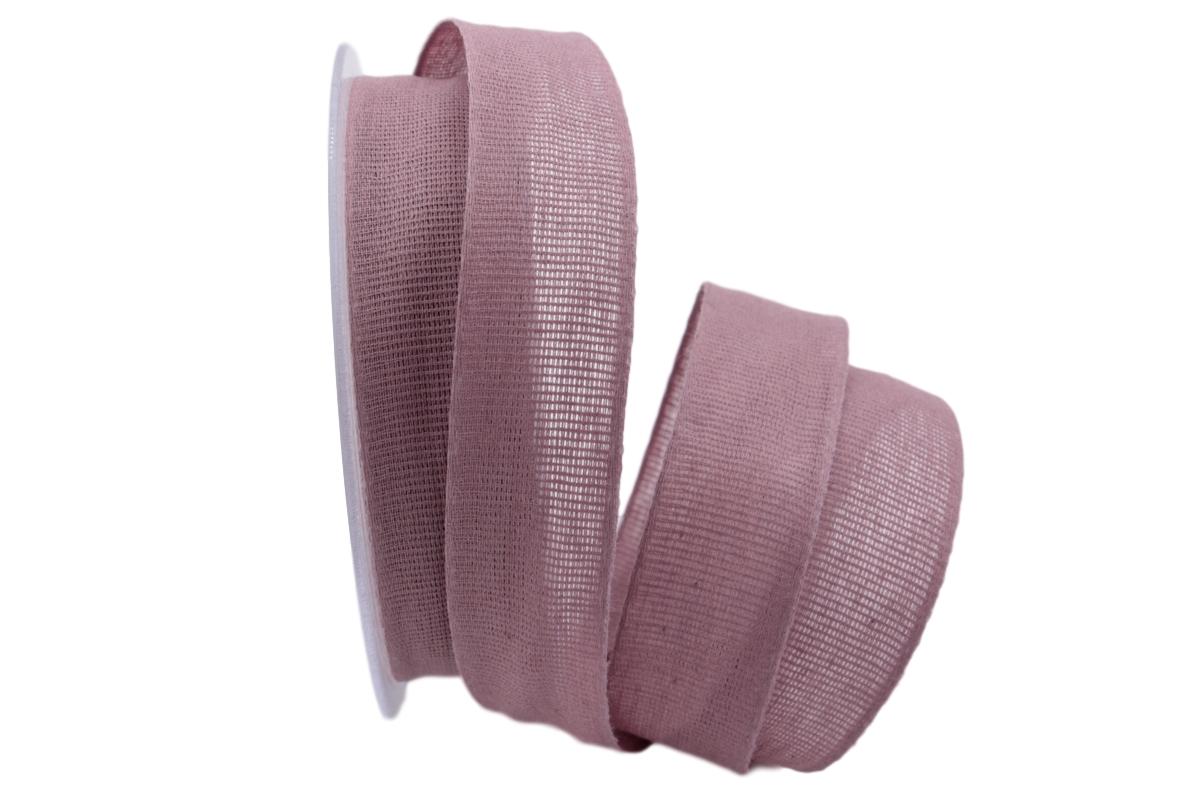 Baumwollband Cotton mauve / rosa dunkell 25mm ohne Draht