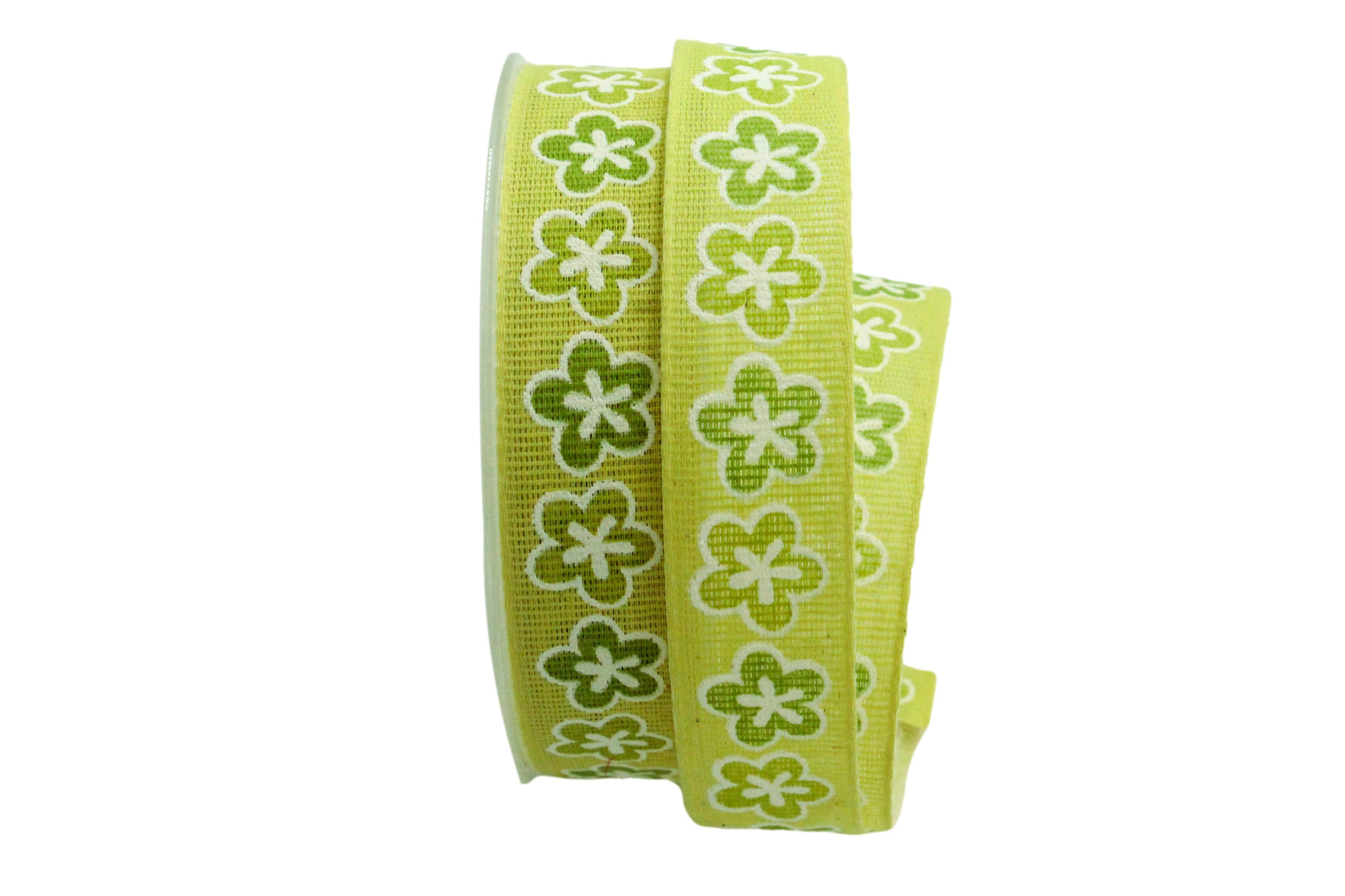 Baumwollband Sweet Summer hellgrün 25mm ohne Draht