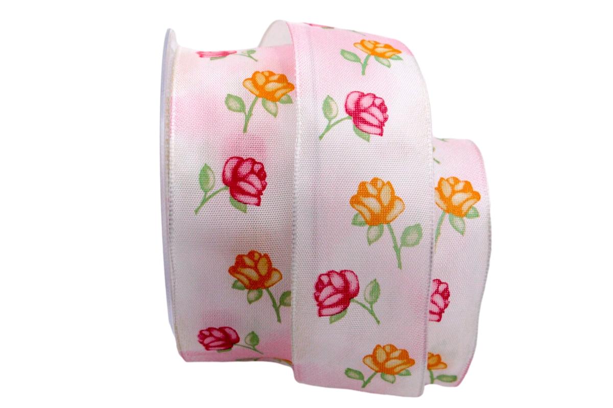Blumenband Rosenzauber Rosa mit Draht 40mm