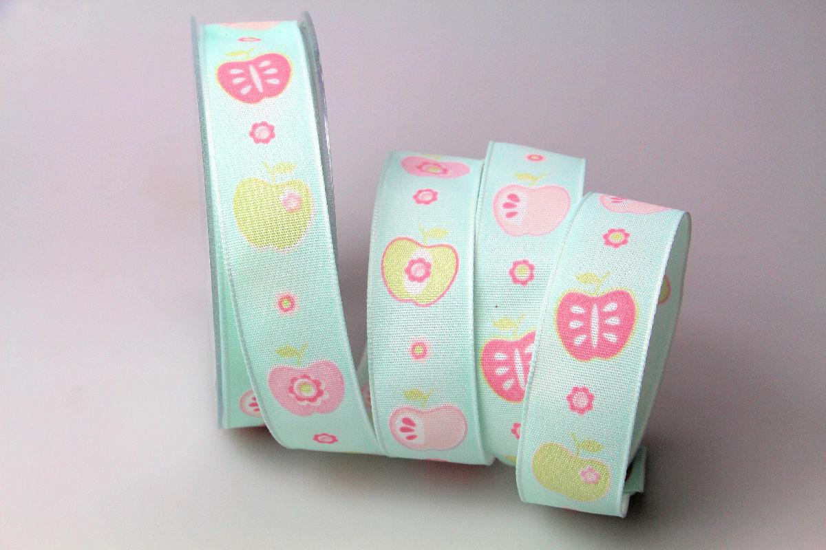 Dekoband Apfel türkis 25mm mit  Draht